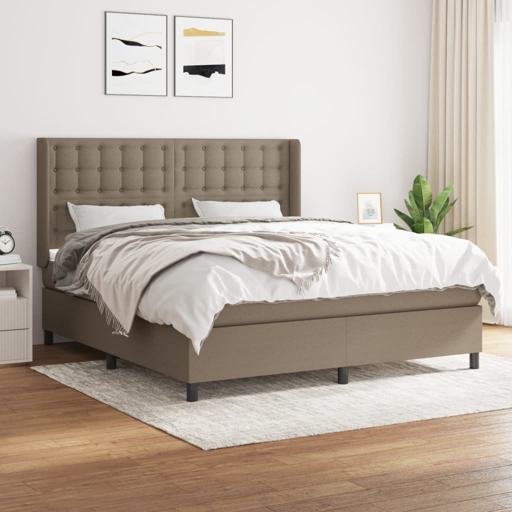 vidaXL Cama box spring con colchón tela gris taupe 180x200 cm