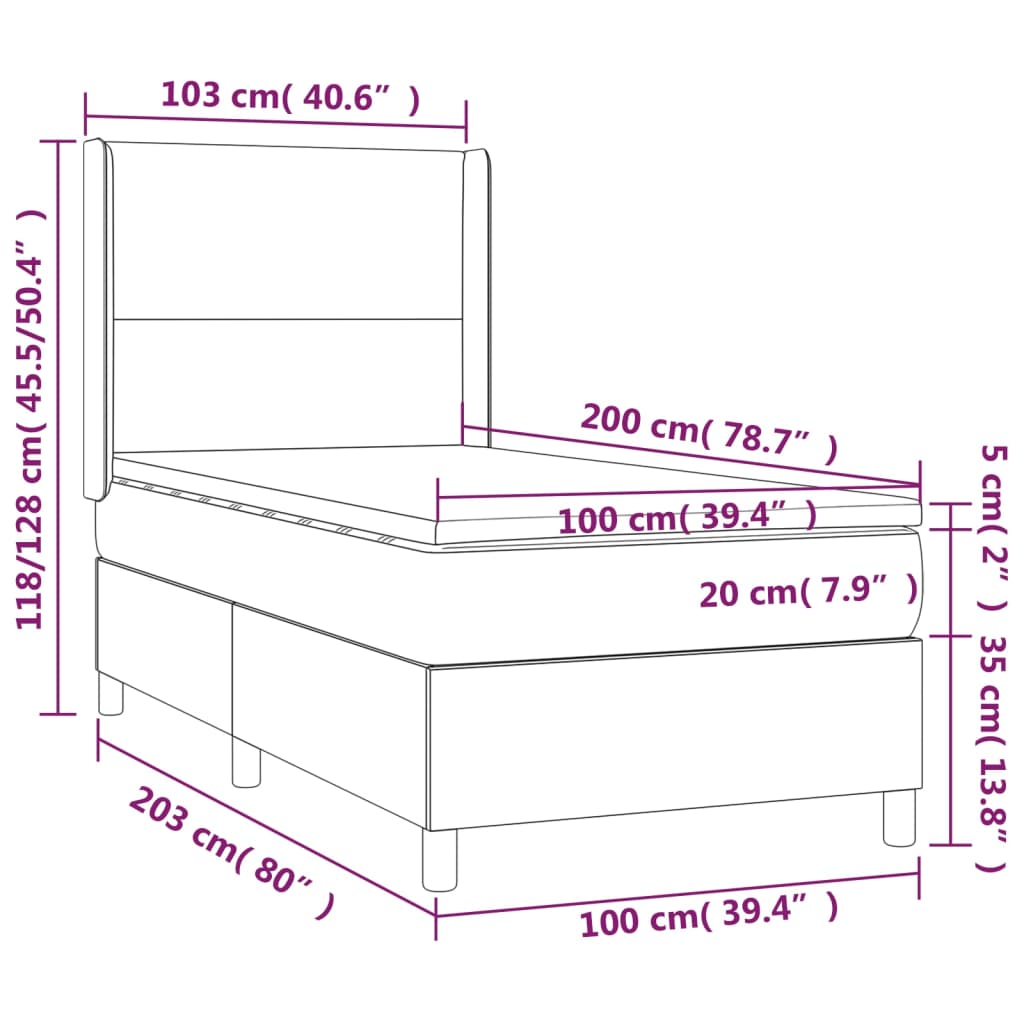 vidaXL Cama box spring con colchón tela marrón oscuro 100x200 cm