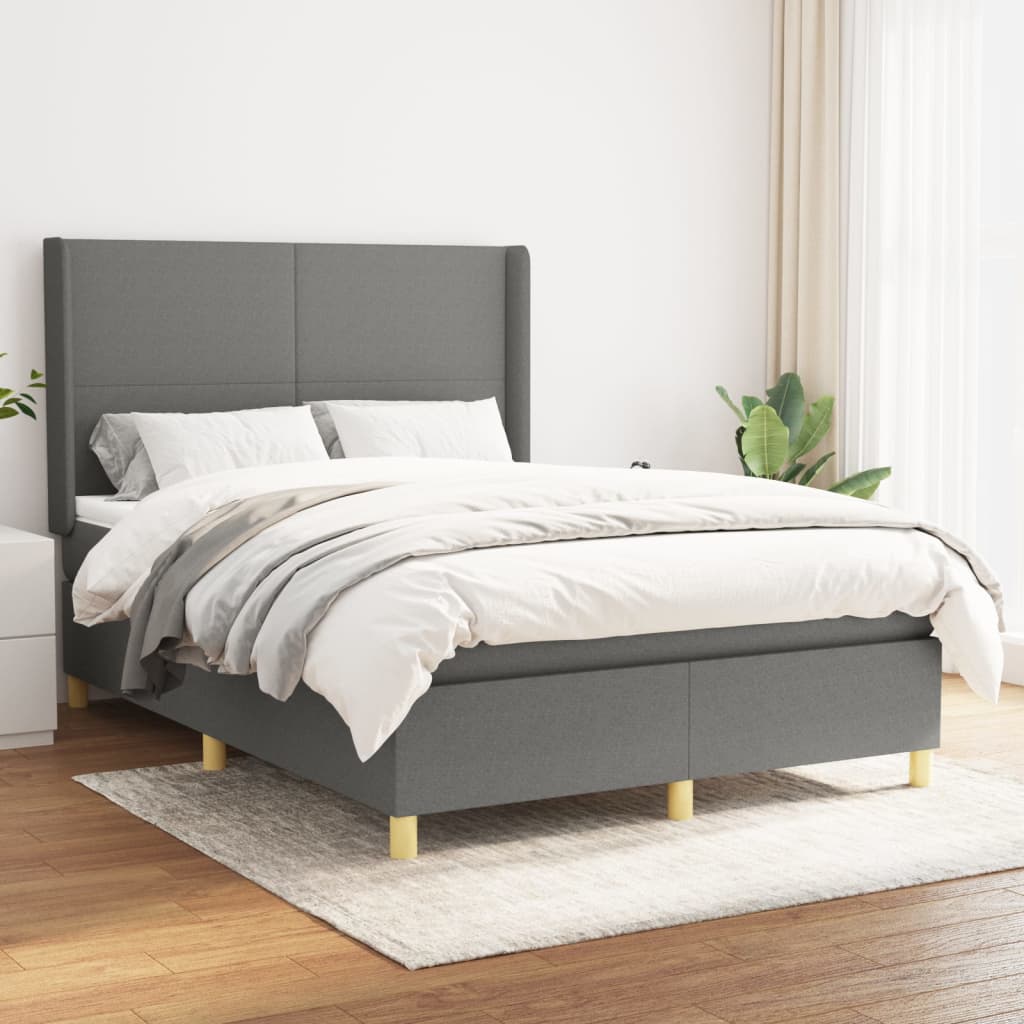 vidaXL Cama box spring con colchón tela gris oscuro 140x190 cm