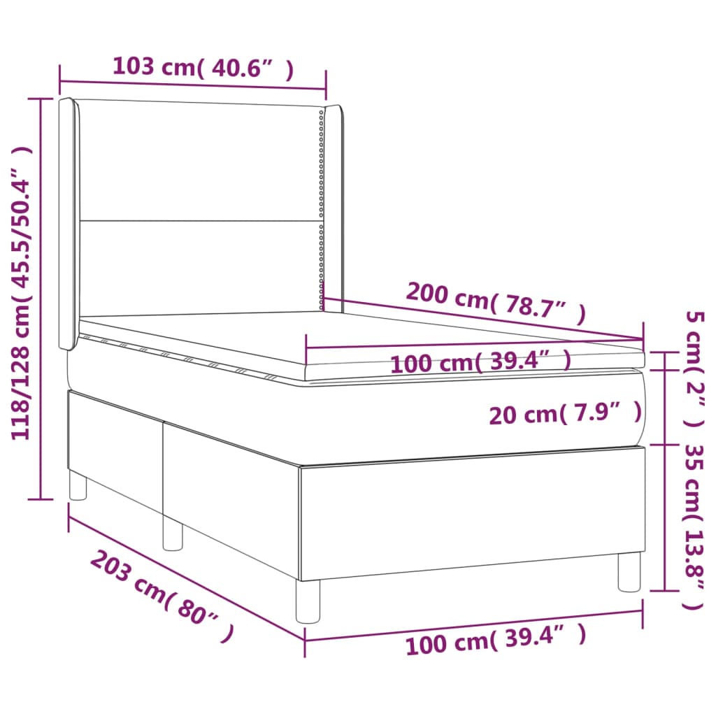 vidaXL Cama box spring con colchón tela marrón oscuro 100x200 cm