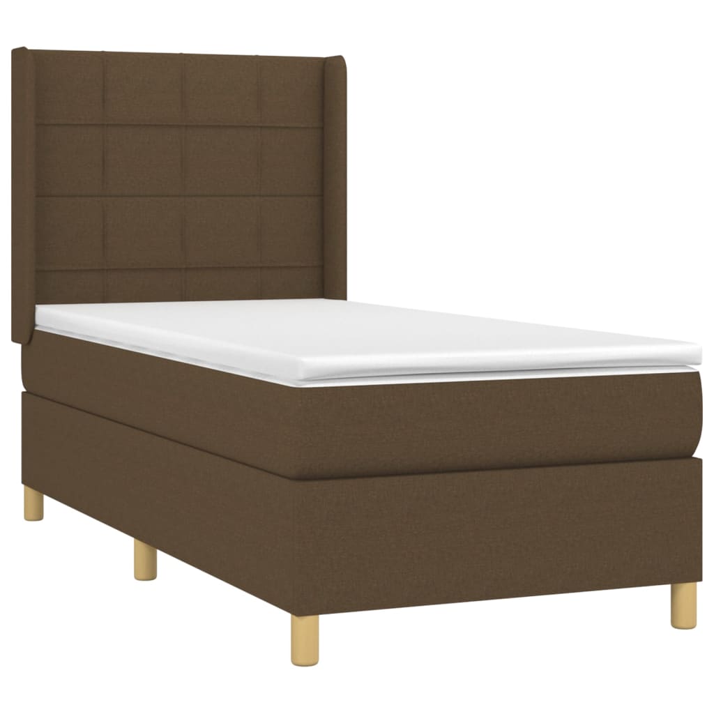 vidaXL Cama box spring con colchón tela marrón oscuro 90x190 cm