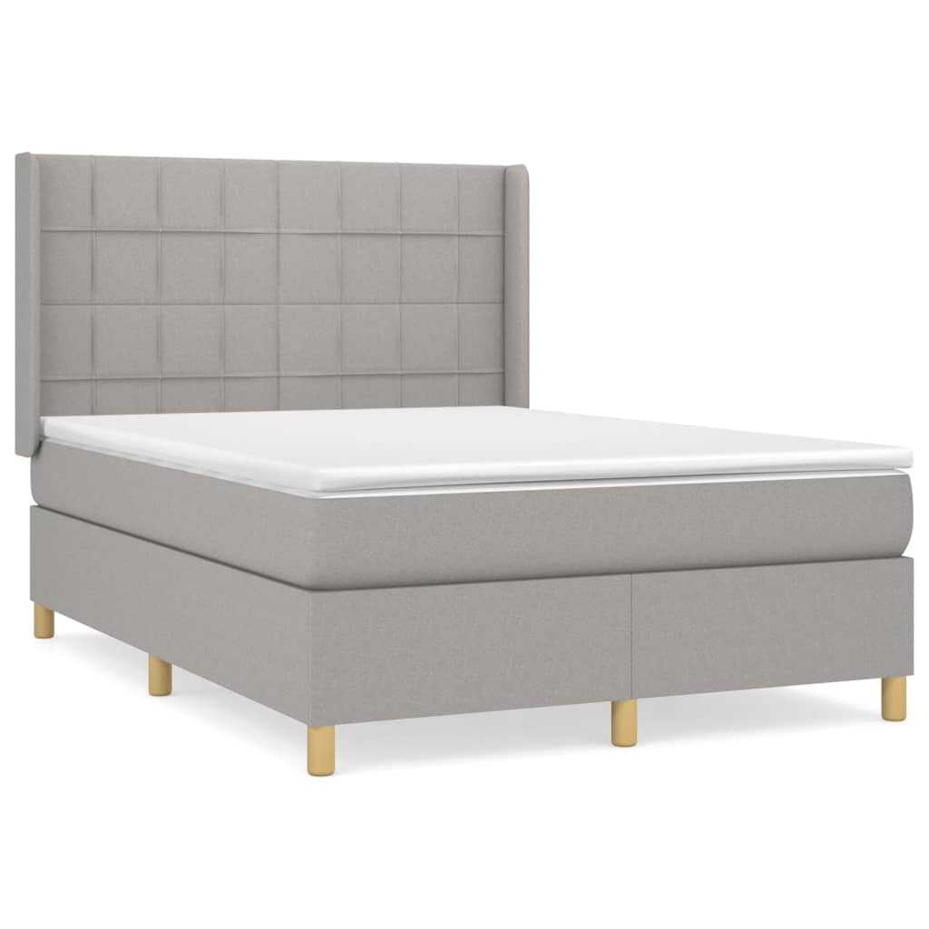 vidaXL Cama box spring con colchón tela gris claro 140x190 cm