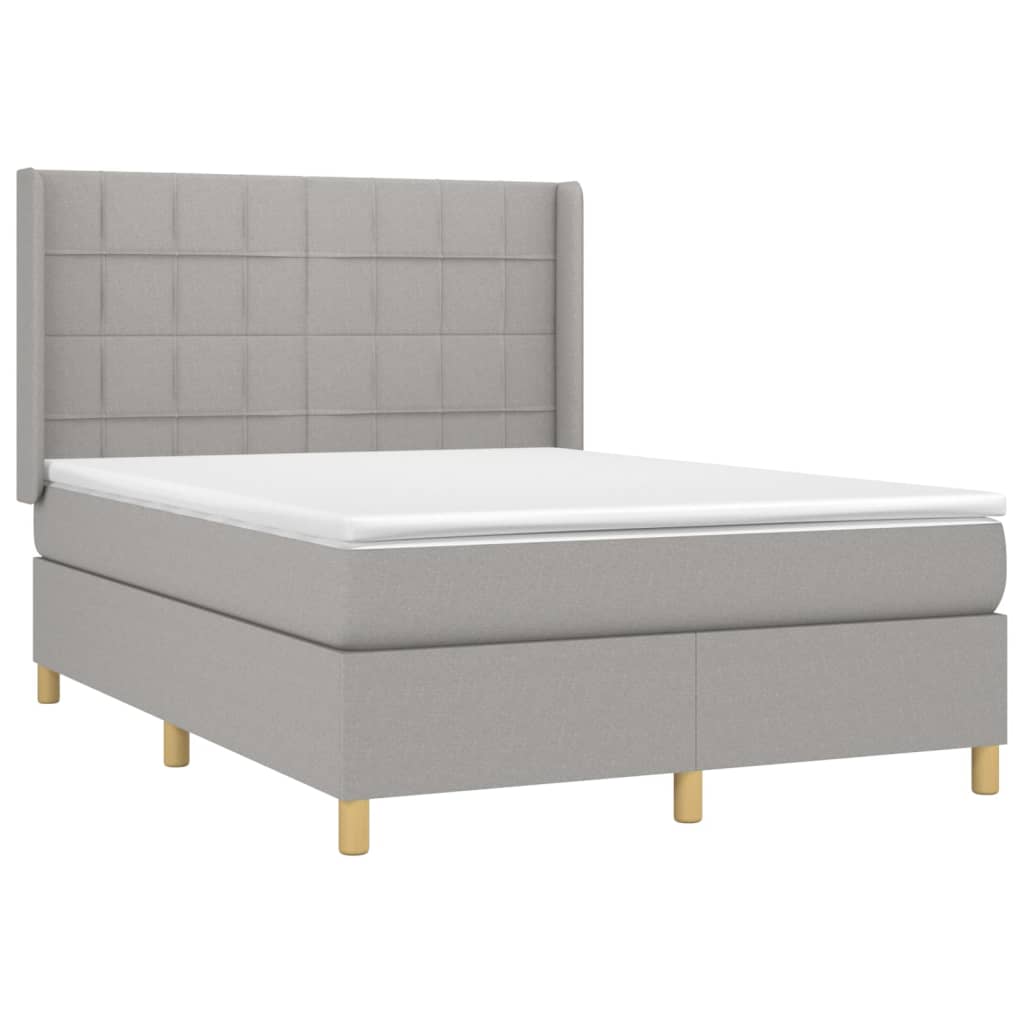 vidaXL Cama box spring con colchón tela gris claro 140x190 cm