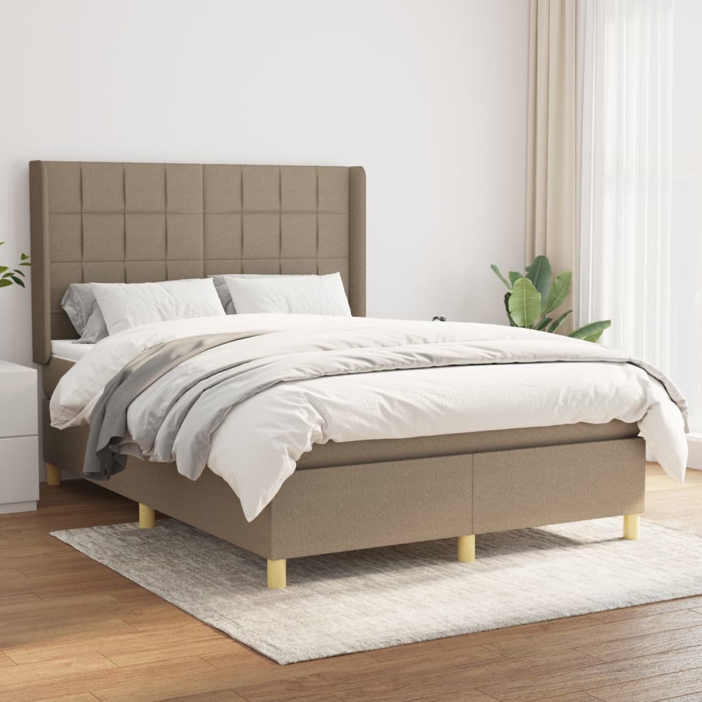 vidaXL Cama box spring con colchón tela gris taupe 140x190 cm