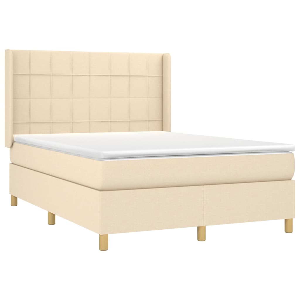 vidaXL Cama box spring con colchón tela color crema 140x190 cm