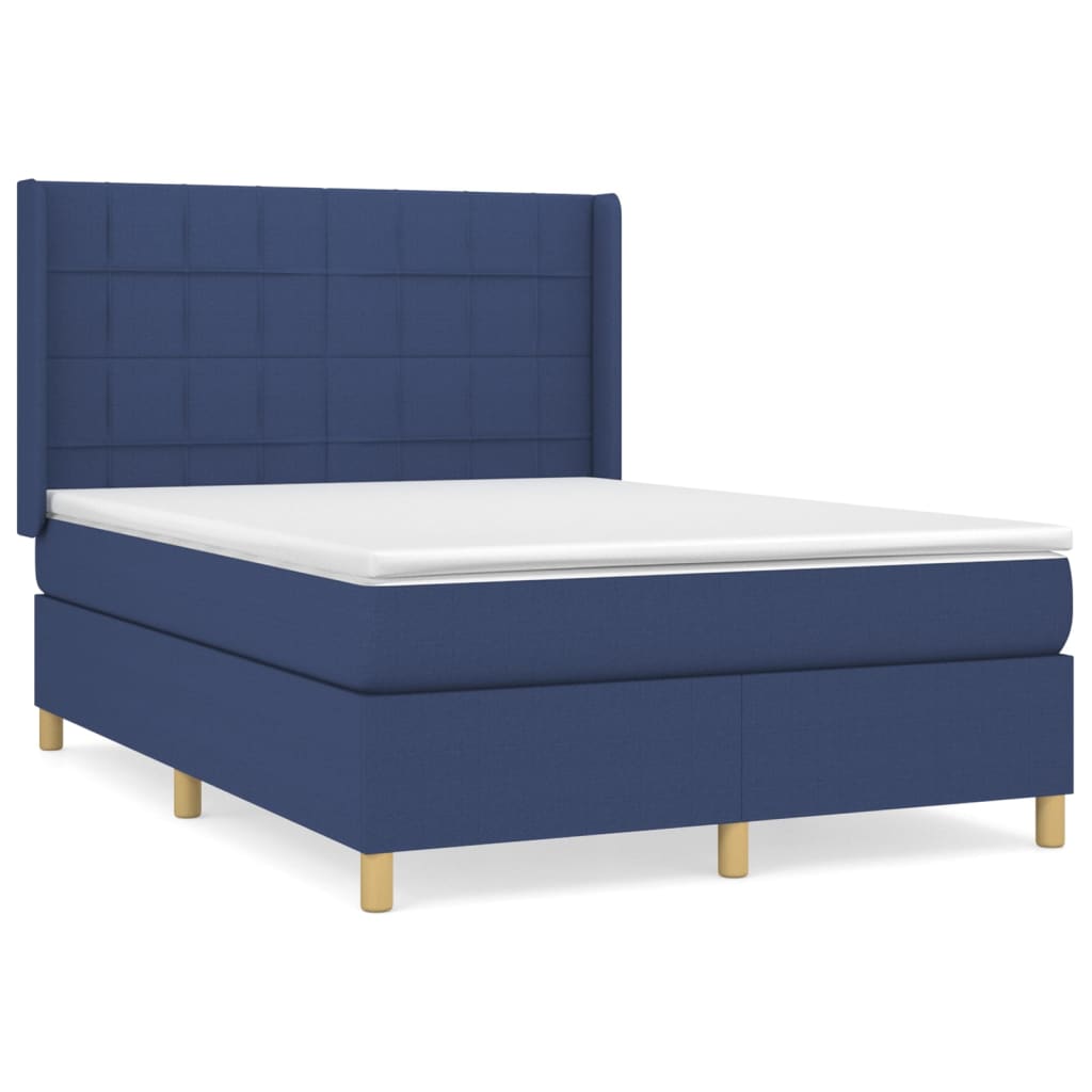 vidaXL Cama box spring con colchón tela azul 140x200 cm