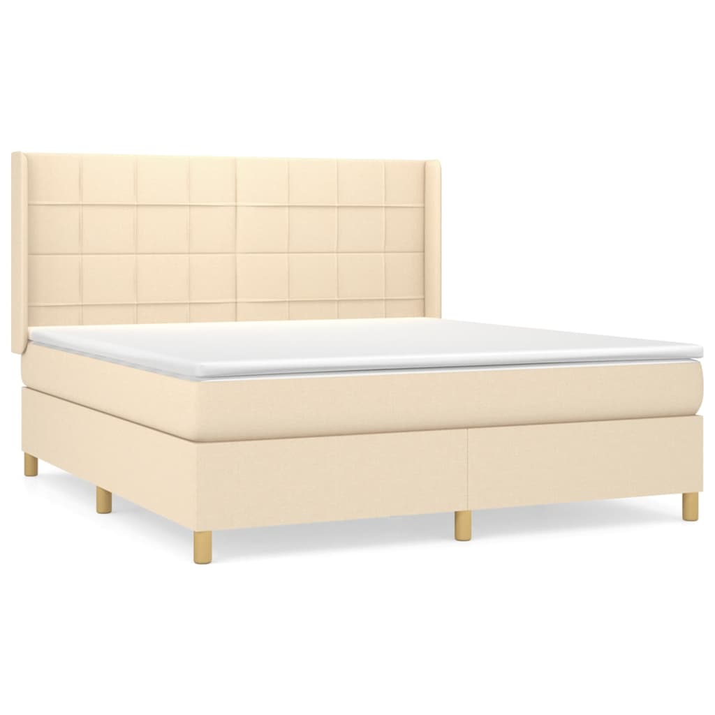 vidaXL Cama box spring con colchón tela color crema 160x200 cm