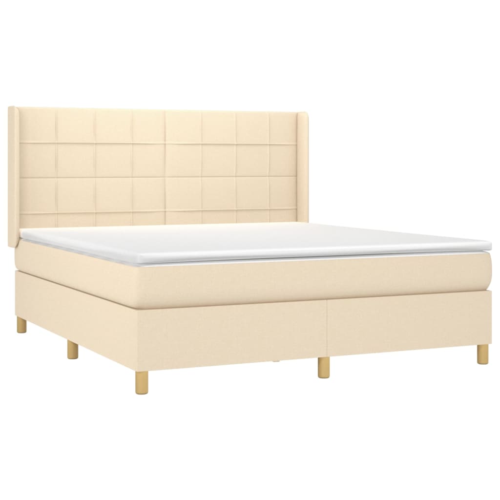 vidaXL Cama box spring con colchón tela color crema 160x200 cm