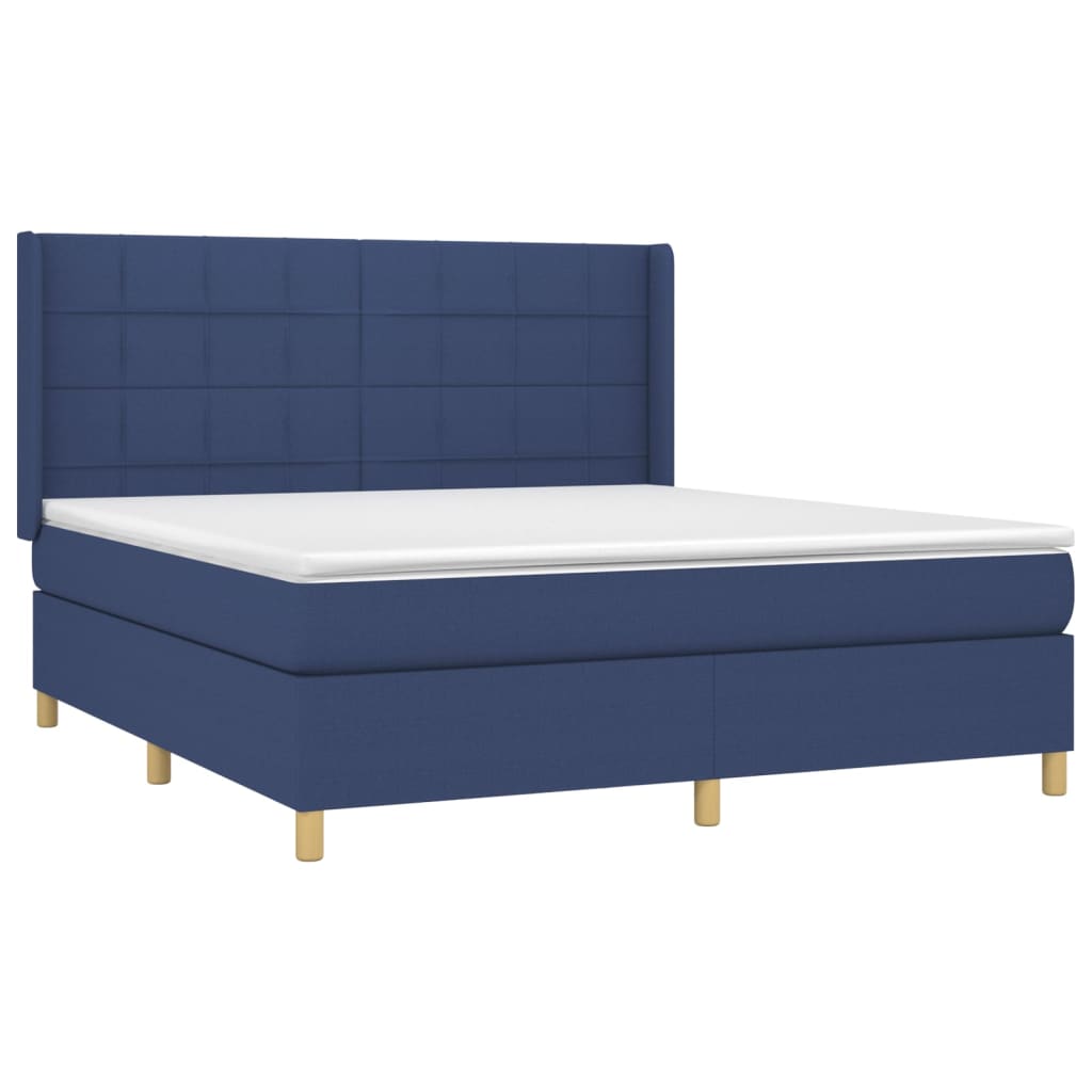 vidaXL Cama box spring con colchón tela azul 160x200 cm