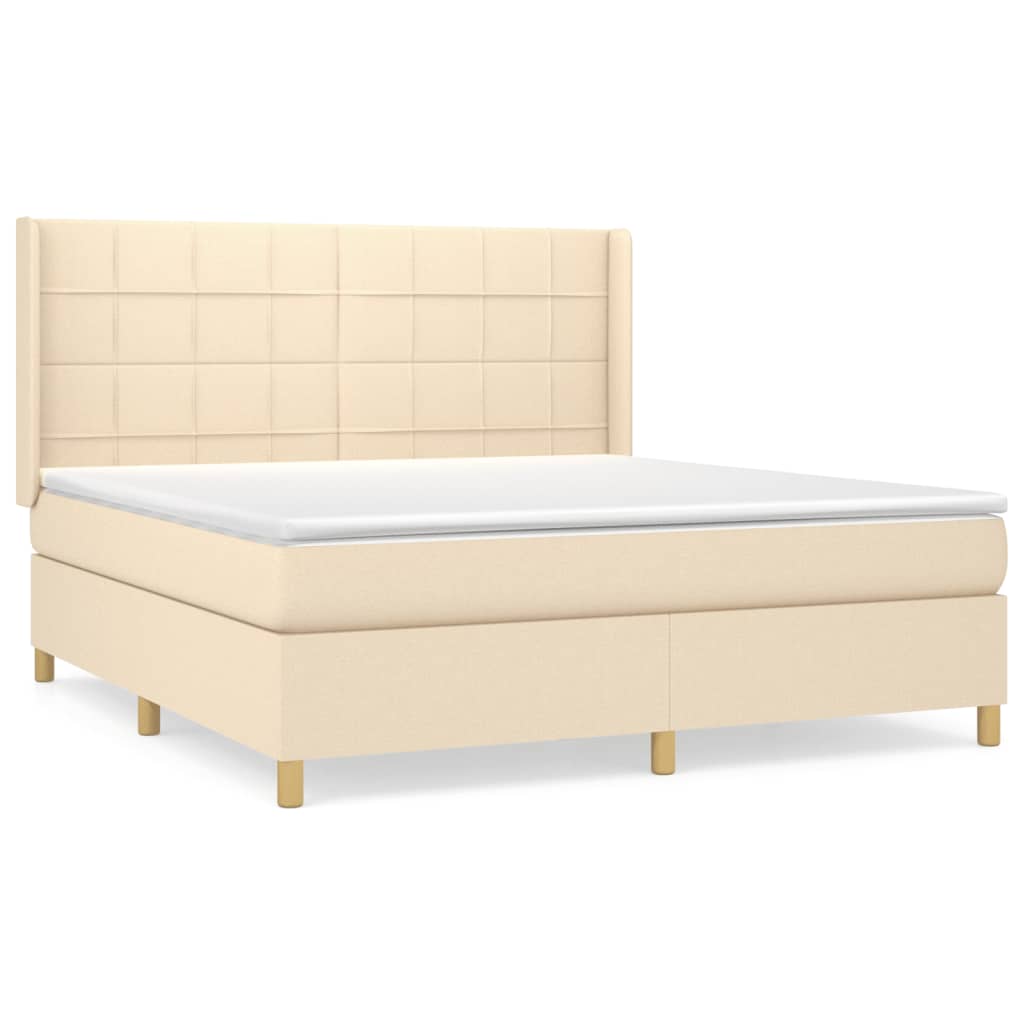 vidaXL Cama box spring con colchón tela color crema 180x200 cm