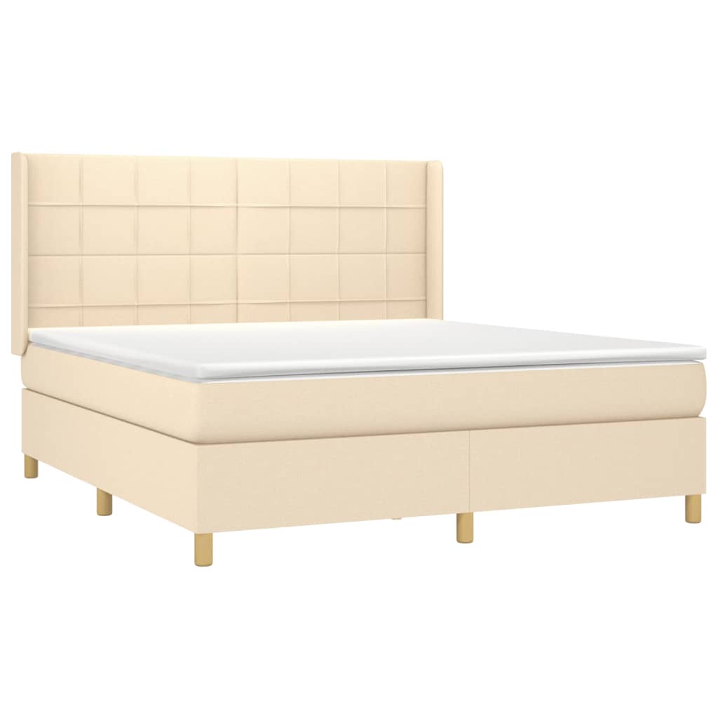 vidaXL Cama box spring con colchón tela color crema 180x200 cm