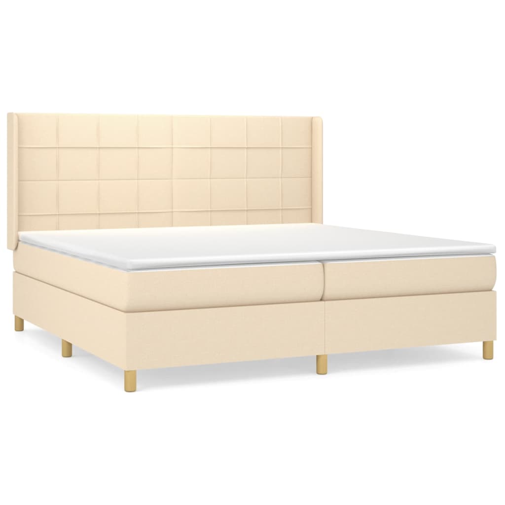 vidaXL Cama box spring con colchón tela color crema 200x200 cm