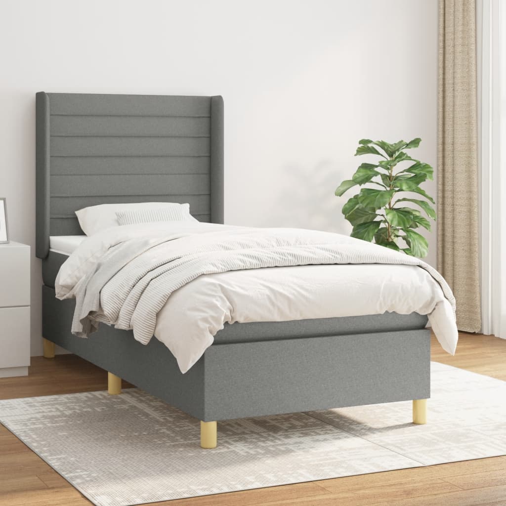 vidaXL Cama box spring con colchón tela gris oscuro 90x190 cm