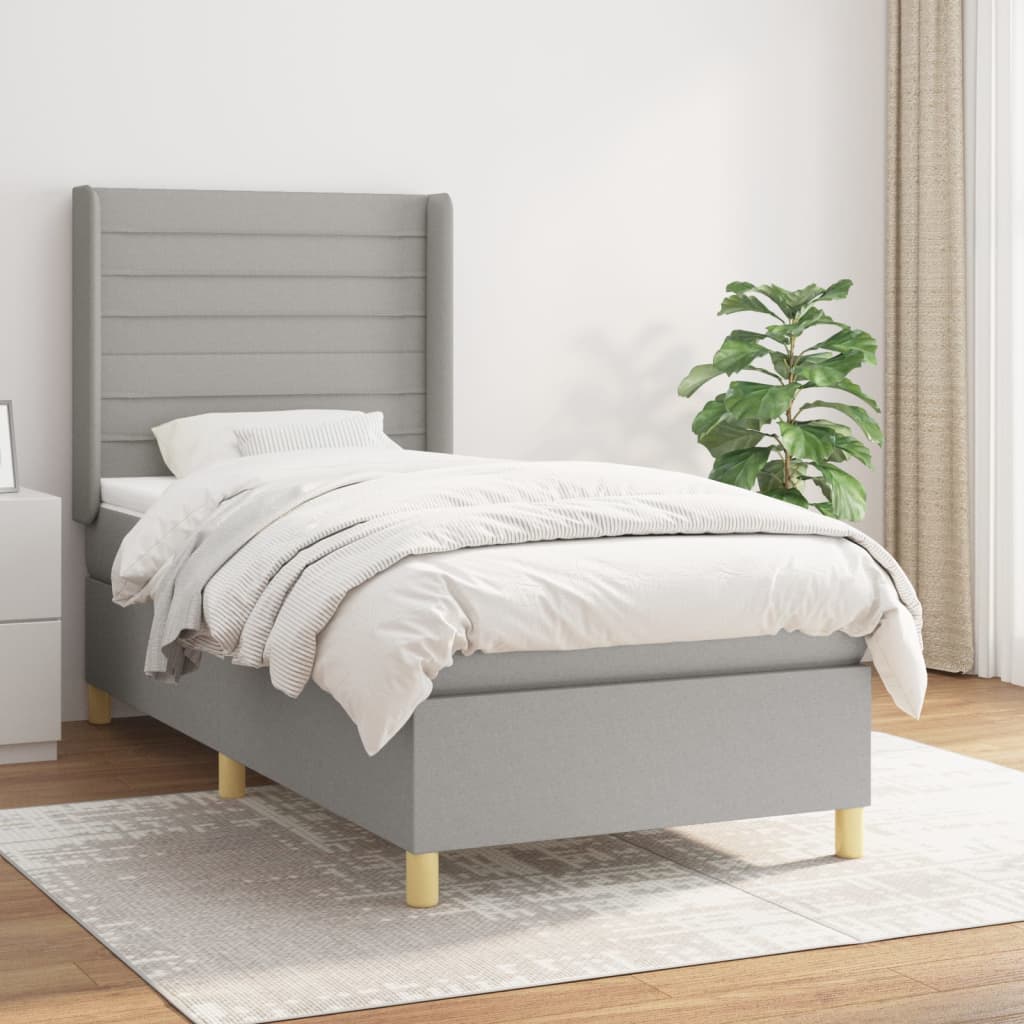 vidaXL Cama box spring con colchón tela gris claro 90x200 cm