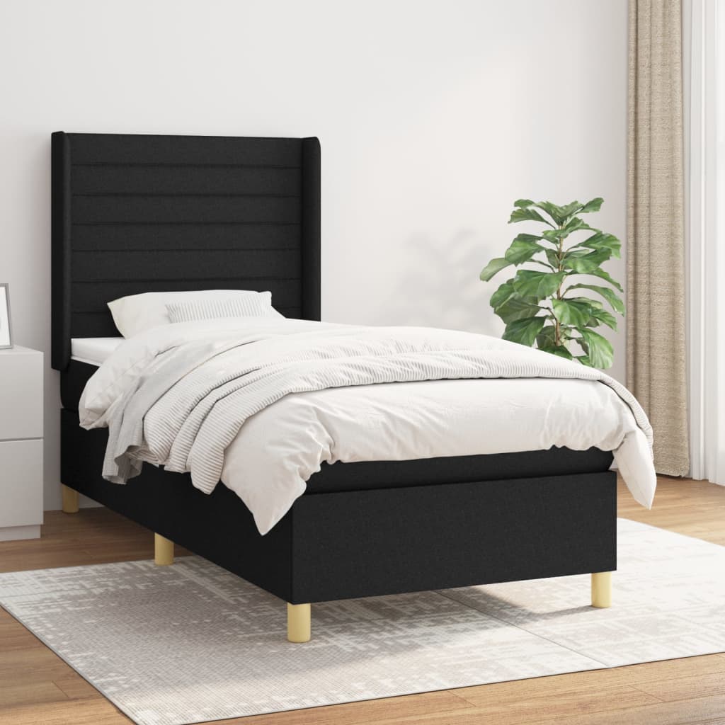 vidaXL Cama box spring con colchón tela negro 100x200 cm