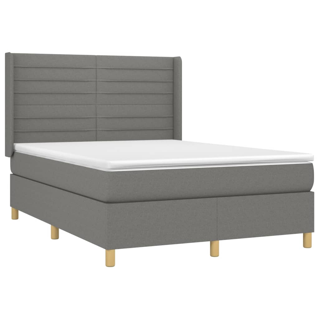 vidaXL Cama box spring con colchón tela gris oscuro 140x190 cm