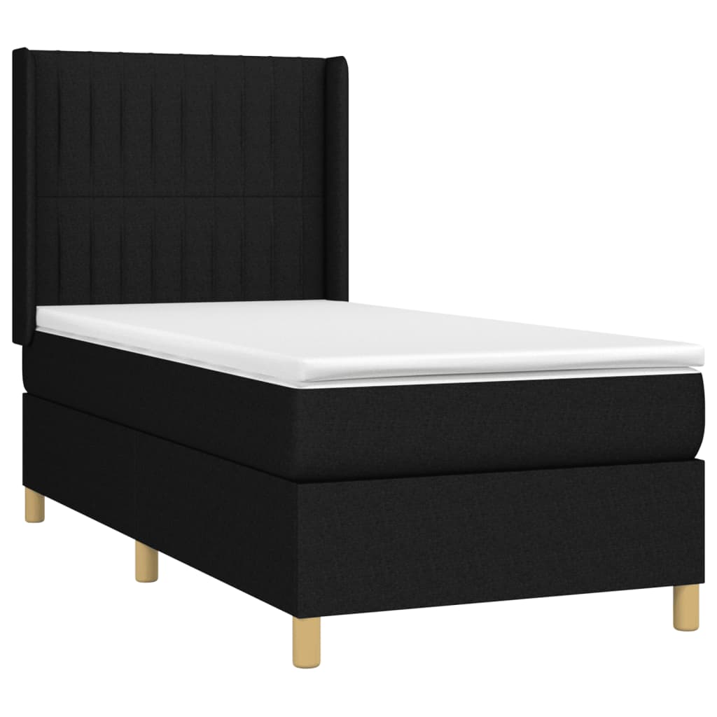 vidaXL Cama box spring con colchón tela negro 90x200 cm