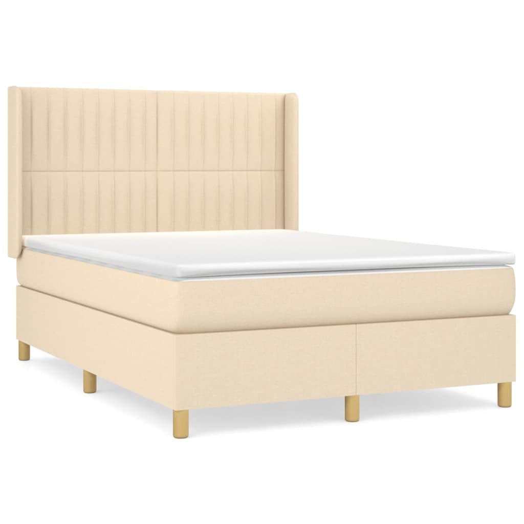 vidaXL Cama box spring con colchón tela color crema 140x190 cm