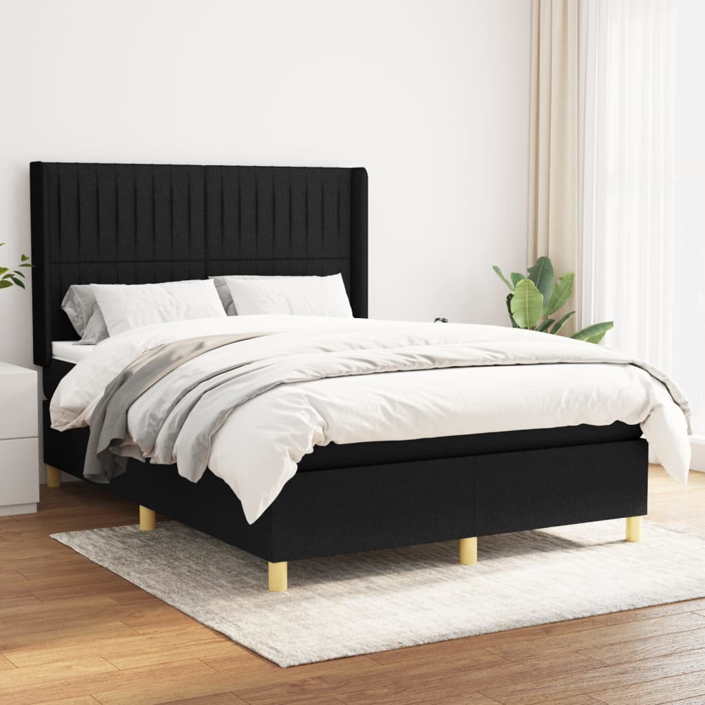 vidaXL Cama box spring con colchón tela negro 140x200 cm