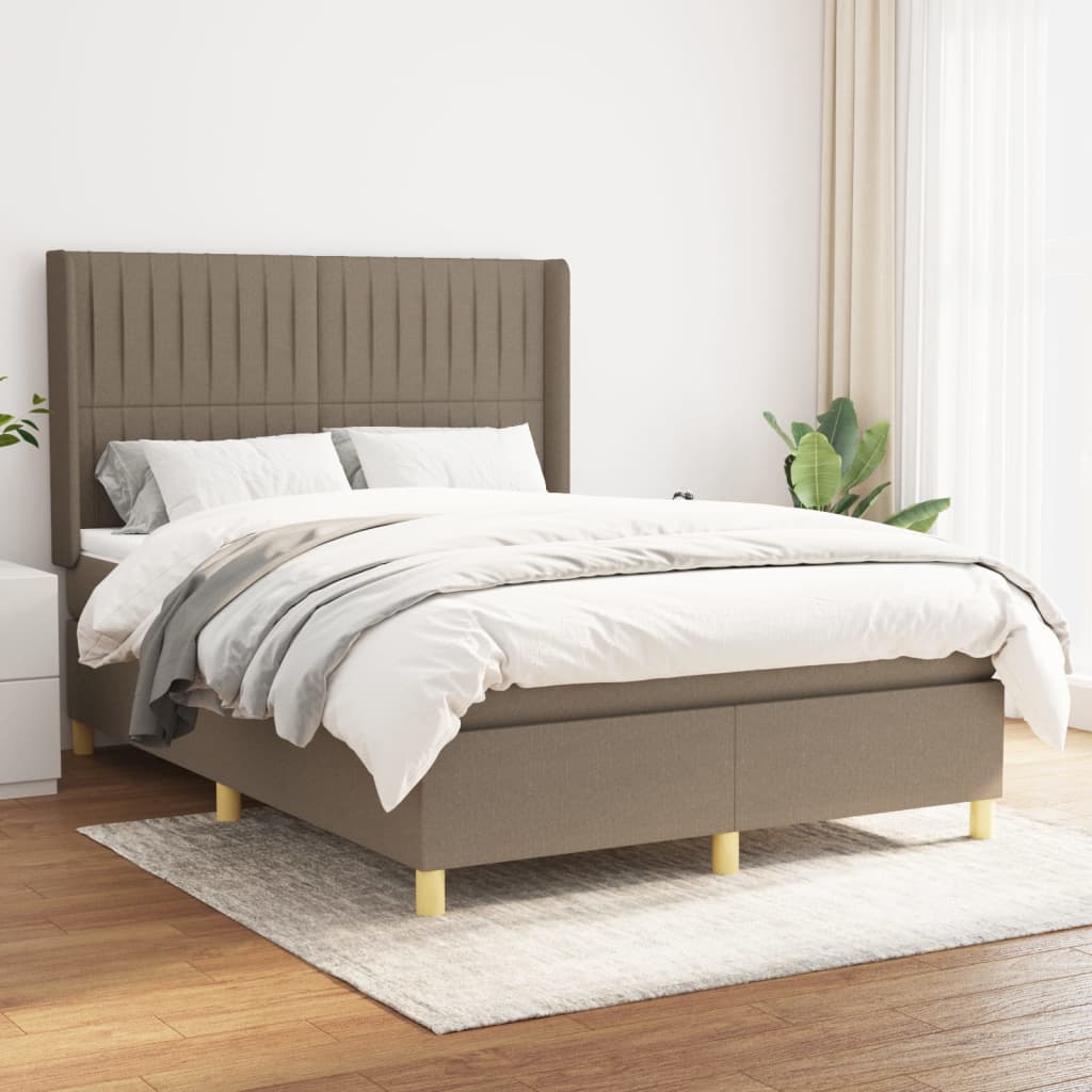 vidaXL Cama box spring con colchón tela gris taupe 140x200 cm