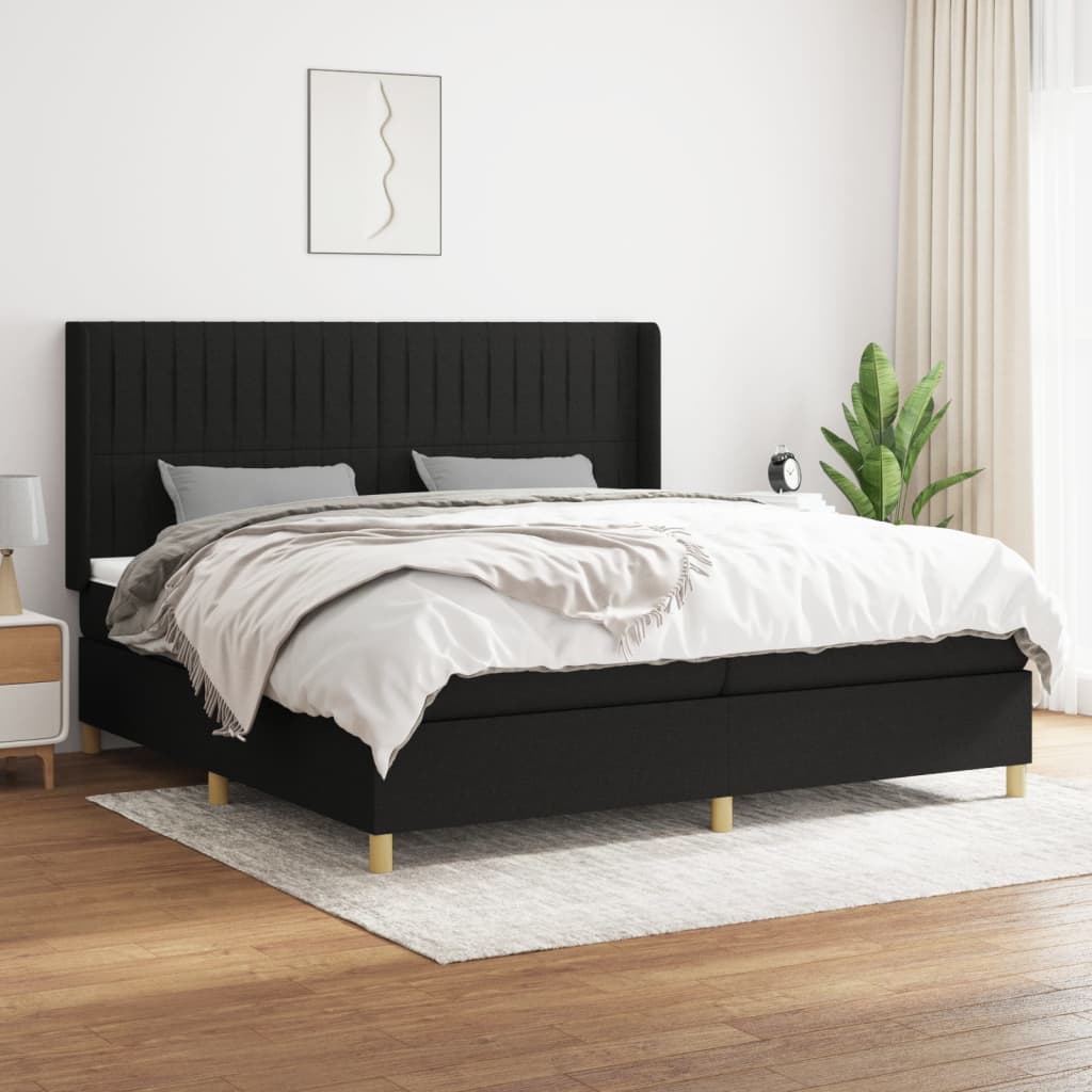 vidaXL Cama box spring con colchón tela negro 200x200 cm