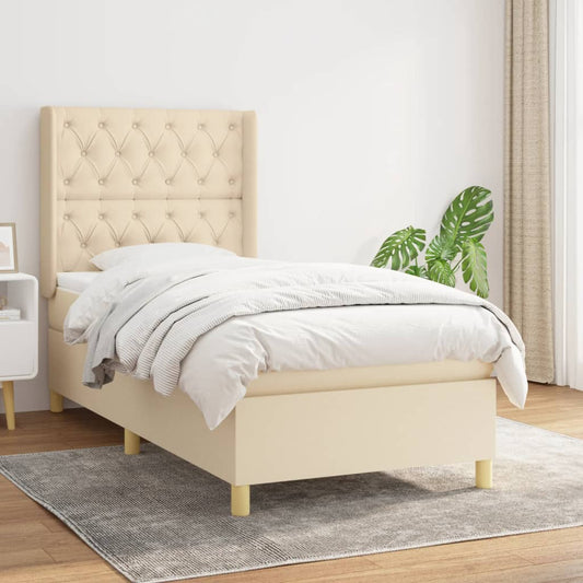 vidaXL Cama box spring con colchón tela color crema 80x200 cm