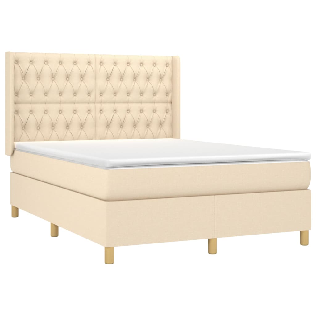 vidaXL Cama box spring con colchón tela color crema 140x200 cm