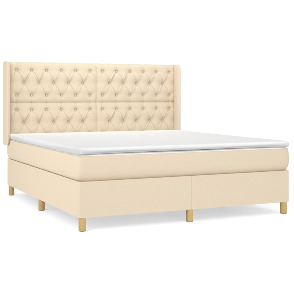 vidaXL Cama box spring con colchón tela color crema 160x200 cm