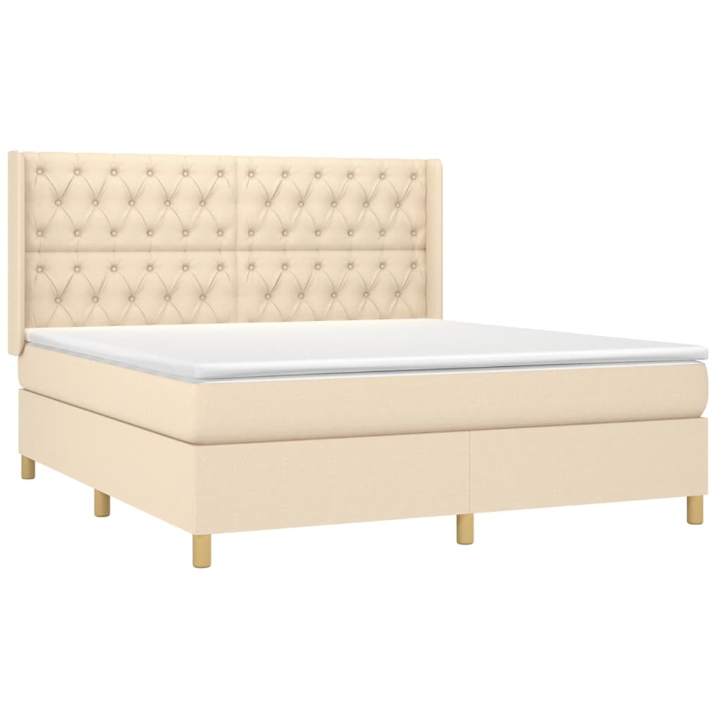 vidaXL Cama box spring con colchón tela color crema 160x200 cm