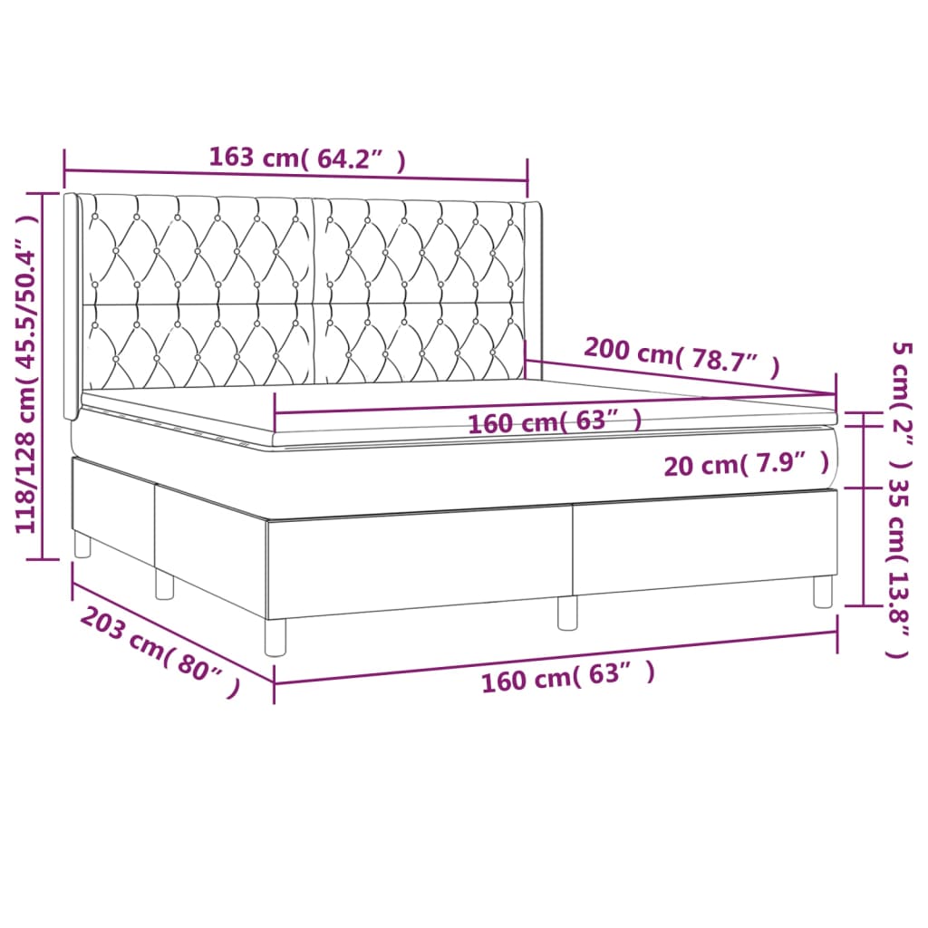 vidaXL Cama box spring con colchón tela color crema 160x200 cm