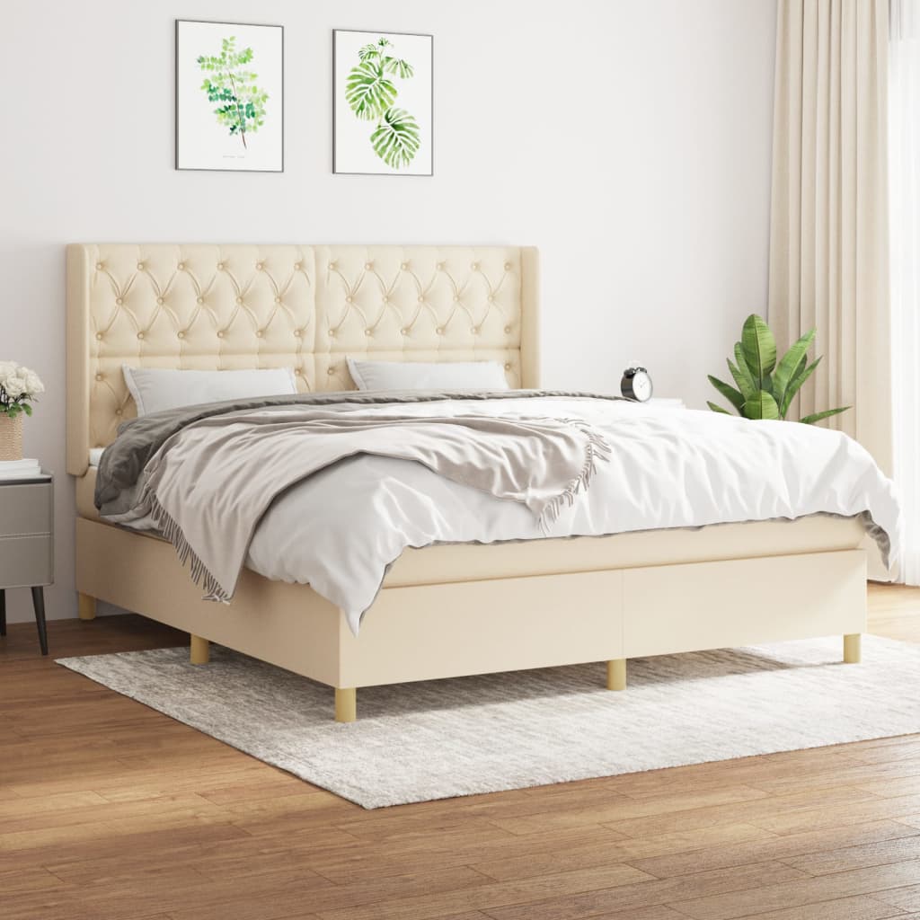 vidaXL Cama box spring con colchón tela color crema 160x200 cm