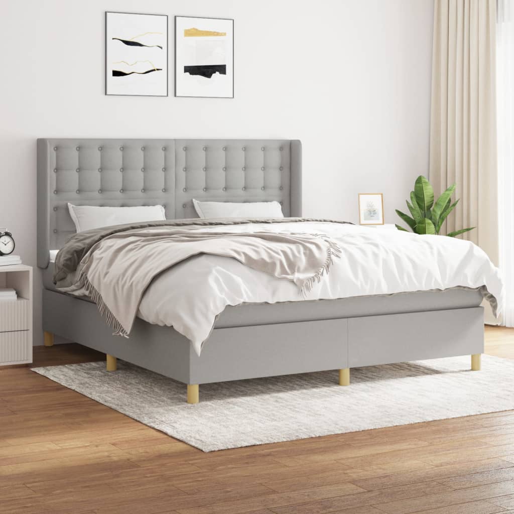 vidaXL Cama box spring con colchón tela gris claro 160x200 cm