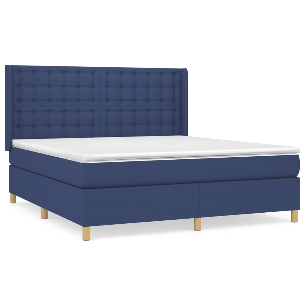 vidaXL Cama box spring con colchón tela azul 160x200 cm