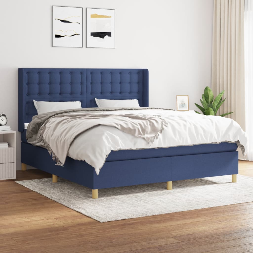 vidaXL Cama box spring con colchón tela azul 160x200 cm