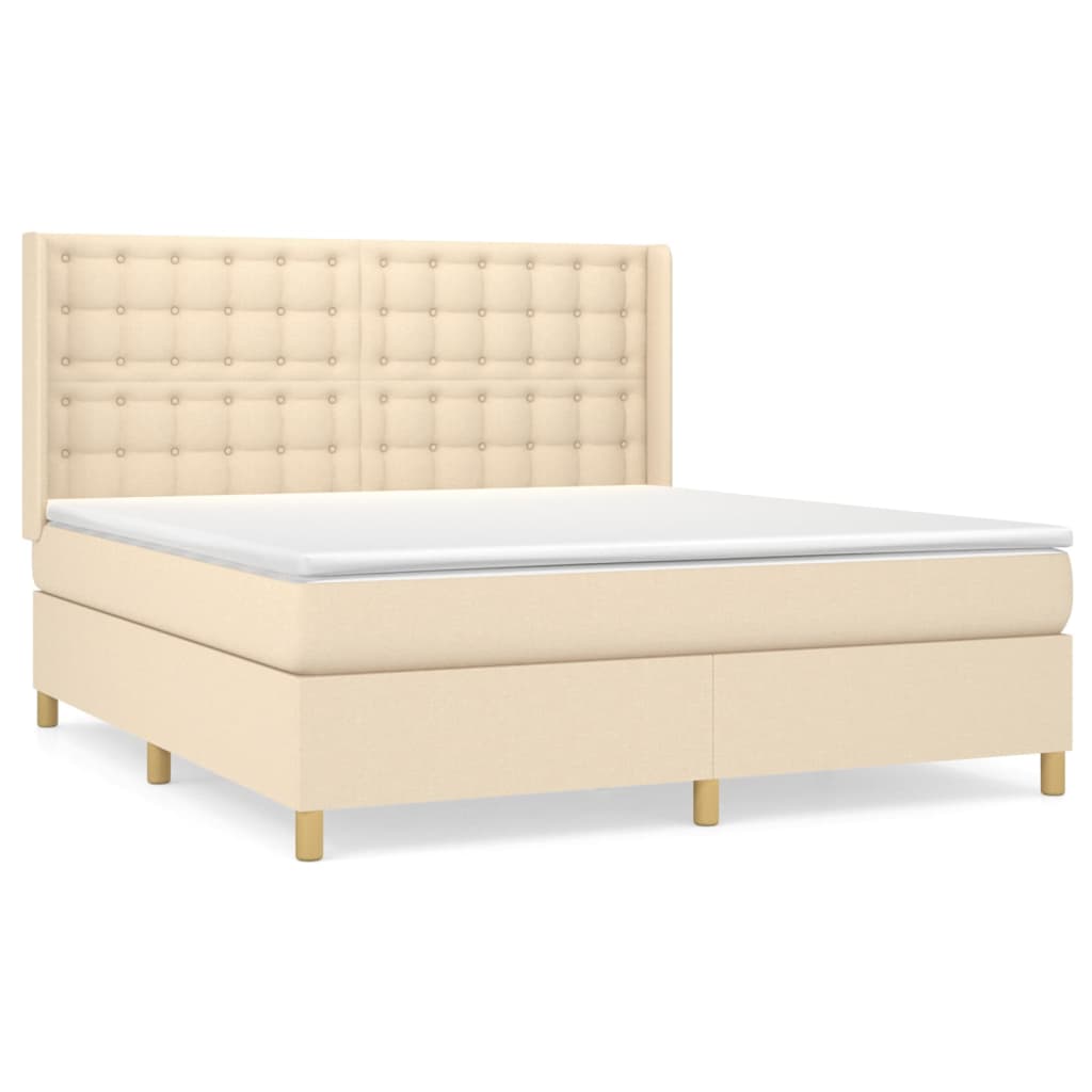 vidaXL Cama box spring con colchón tela color crema 180x200 cm