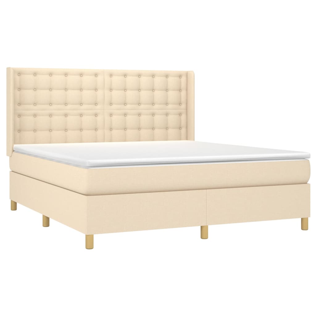 vidaXL Cama box spring con colchón tela color crema 180x200 cm