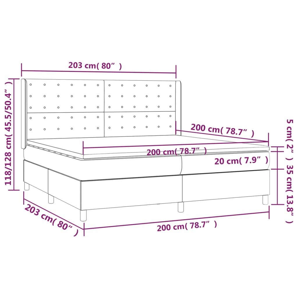 vidaXL Cama box spring con colchón tela negro 200x200 cm