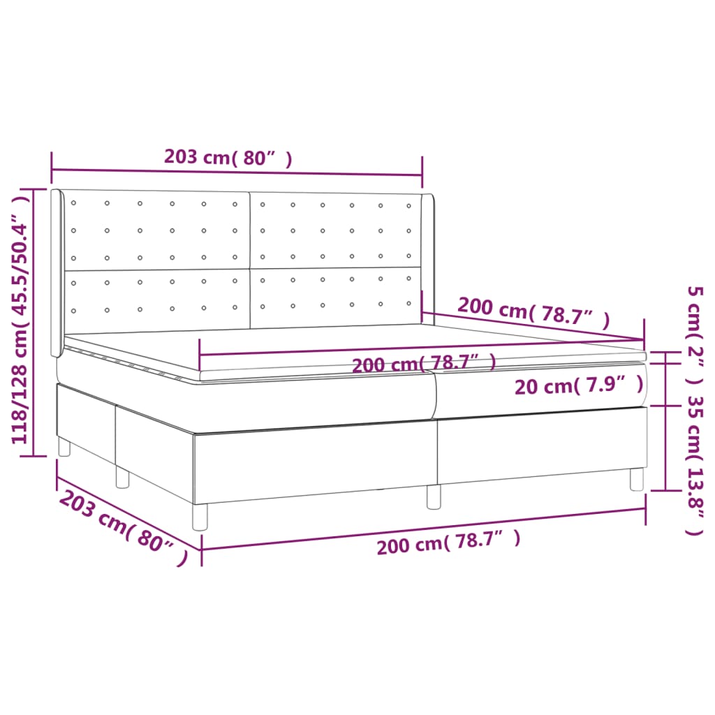 vidaXL Cama box spring con colchón tela gris taupe 200x200 cm