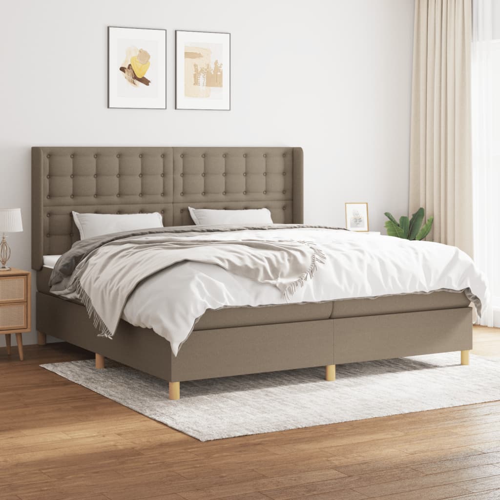 vidaXL Cama box spring con colchón tela gris taupe 200x200 cm