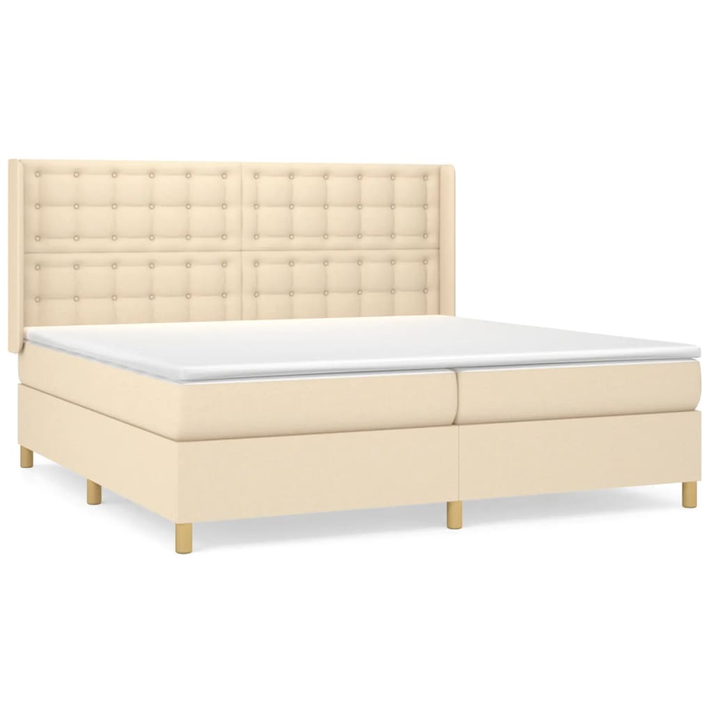 vidaXL Cama box spring con colchón tela color crema 200x200 cm