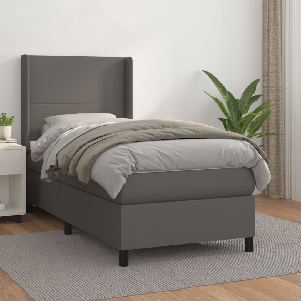 vidaXL Cama box spring con colchón cuero sintético gris 90x190 cm