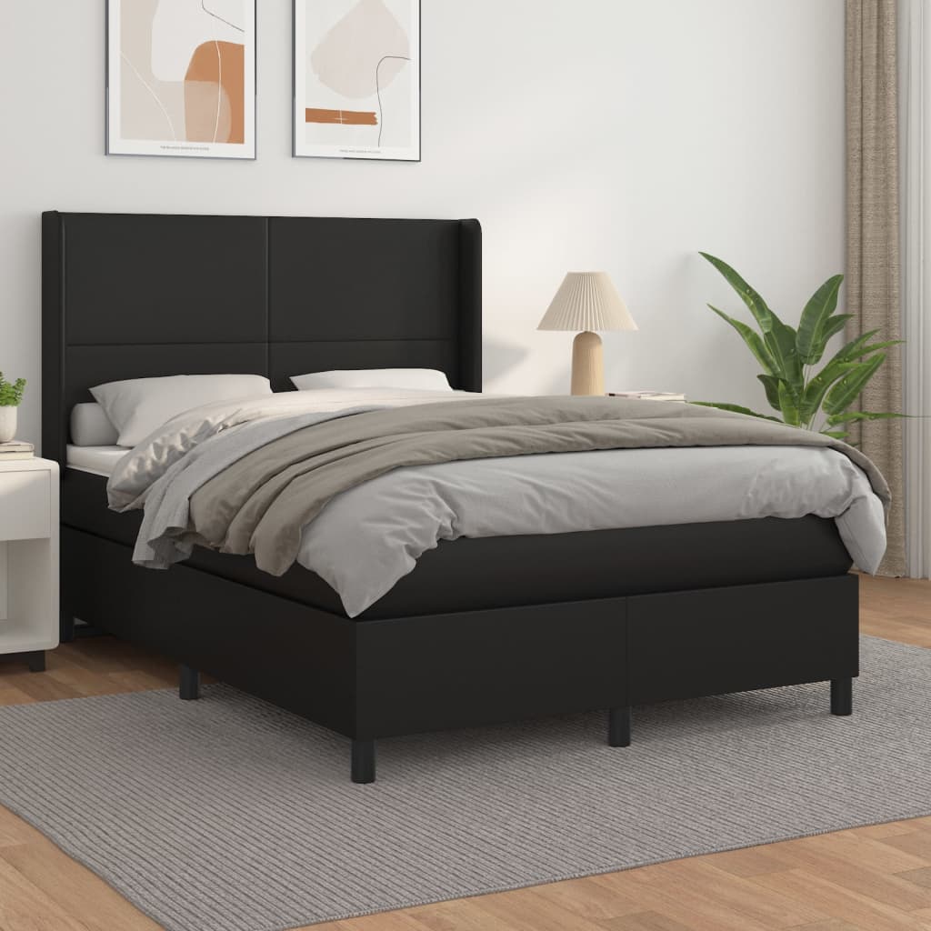 vidaXL Cama box spring con colchón cuero sintético negro 140x190 cm