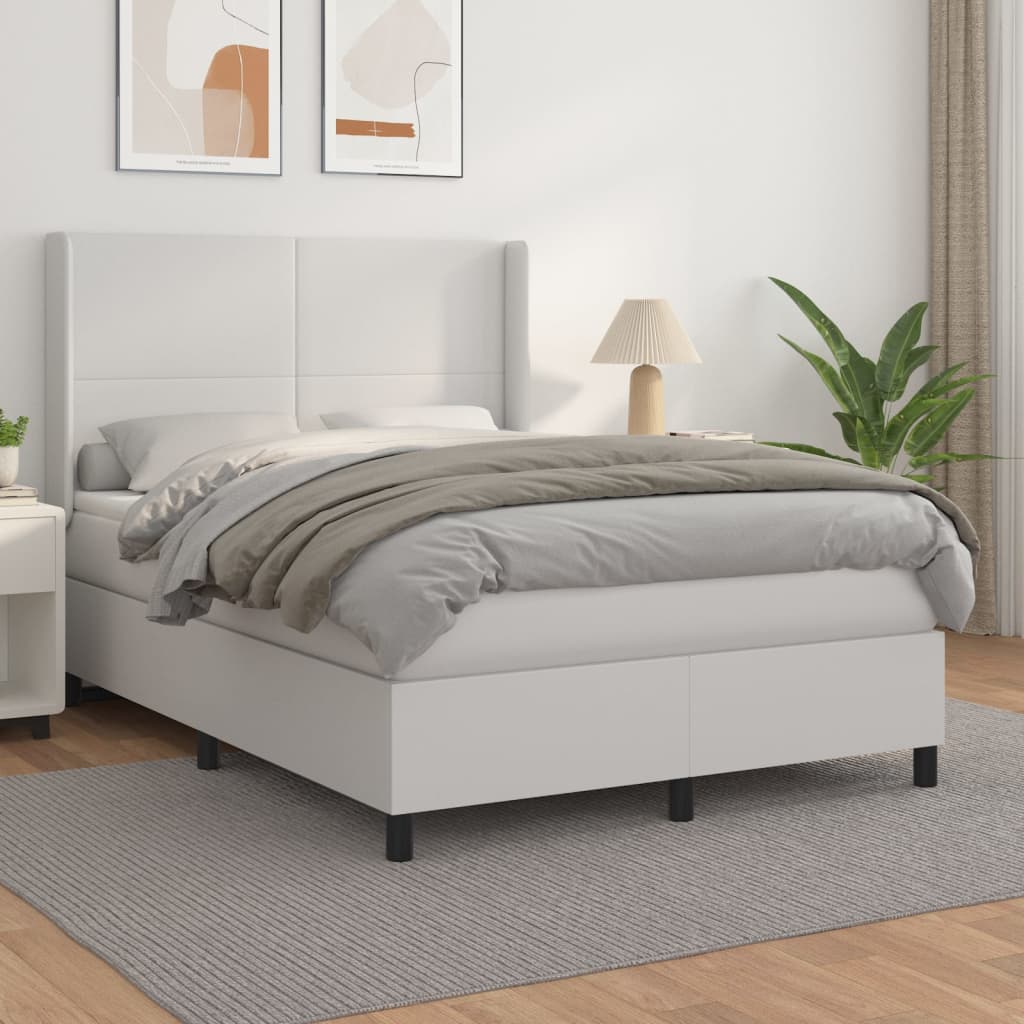 vidaXL Cama box spring con colchón cuero sintético blanco 140x190 cm