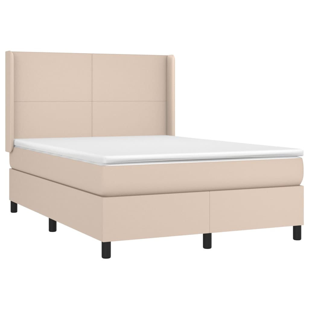 vidaXL Cama box spring con colchón cuero sintético capuchino 140x190cm