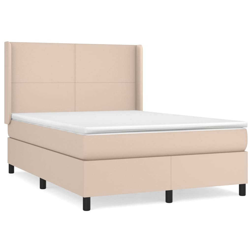 vidaXL Cama box spring con colchón cuero sintético capuchino 140x200cm