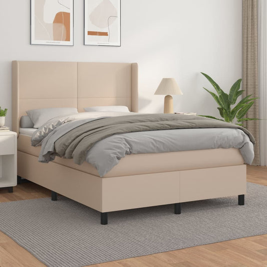 vidaXL Cama box spring con colchón cuero sintético capuchino 140x200cm