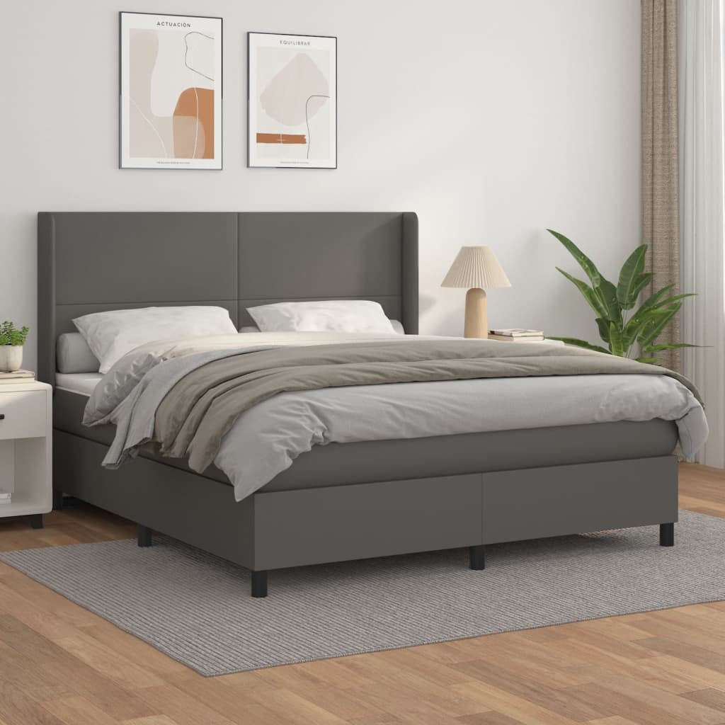 vidaXL Cama box spring con colchón cuero sintético gris 160x200 cm