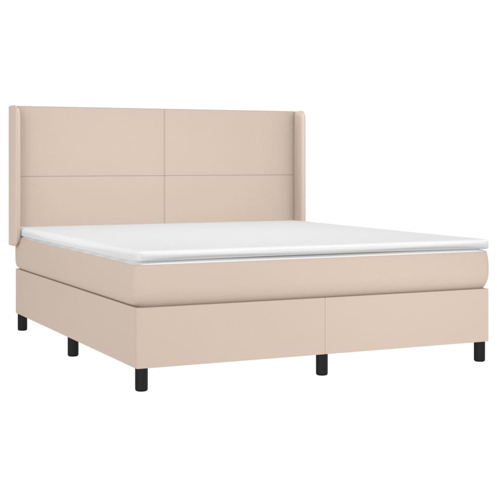 vidaXL Cama box spring con colchón cuero sintético capuchino 180x200cm