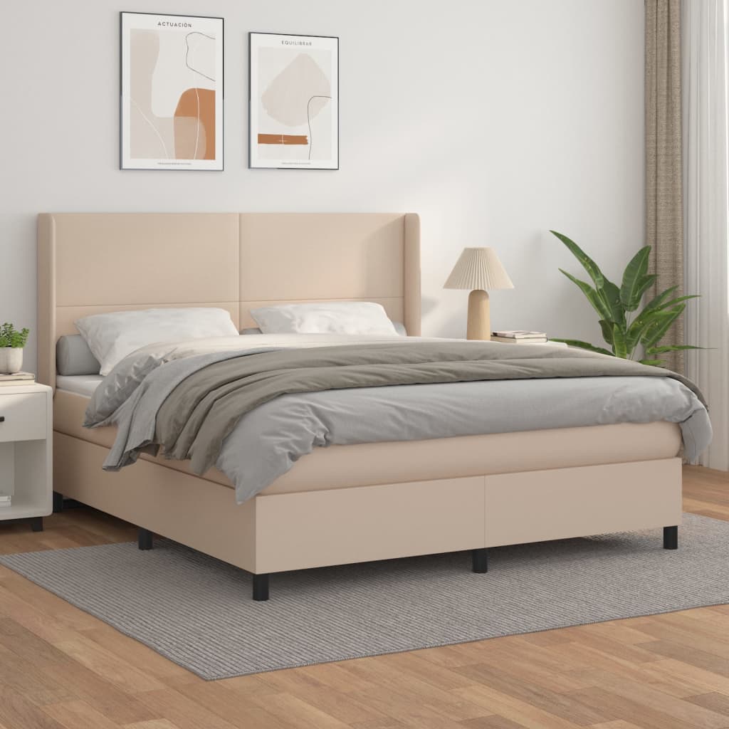 vidaXL Cama box spring con colchón cuero sintético capuchino 180x200cm