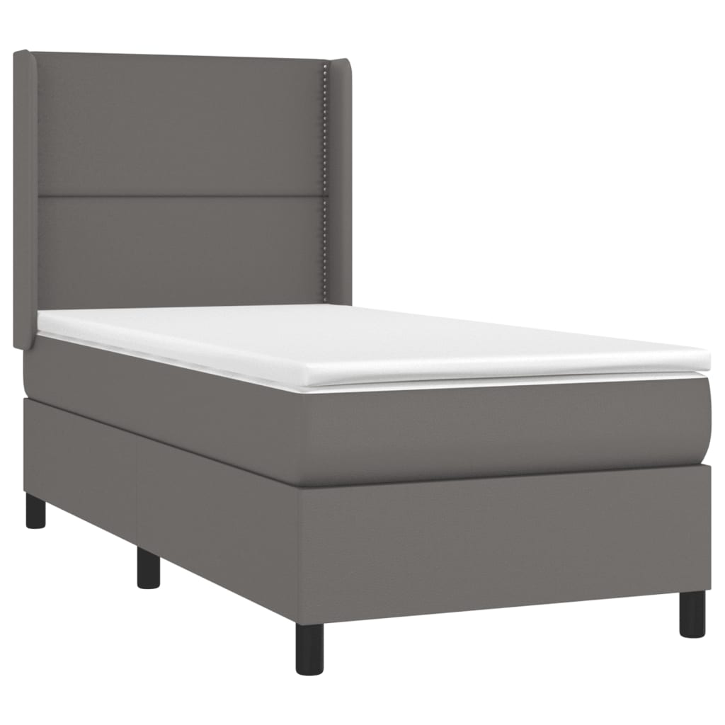 vidaXL Cama box spring con colchón cuero sintético gris 90x200 cm